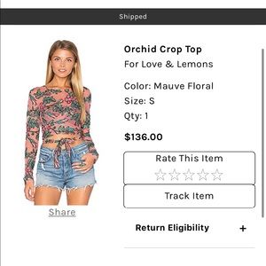 For Love and Lemons Orchid Embroidered Crop Top size Small